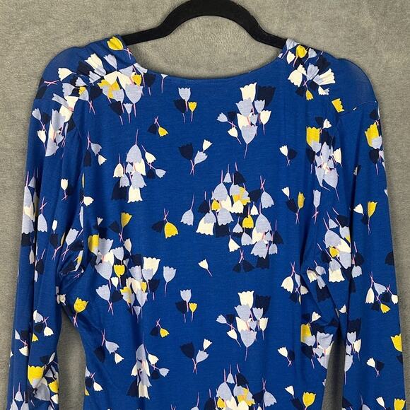 Boden Top Womens 14 Blue Floral Long Sleeve Faux Wrap Jersey Preppy Career - Picture 4 of 12